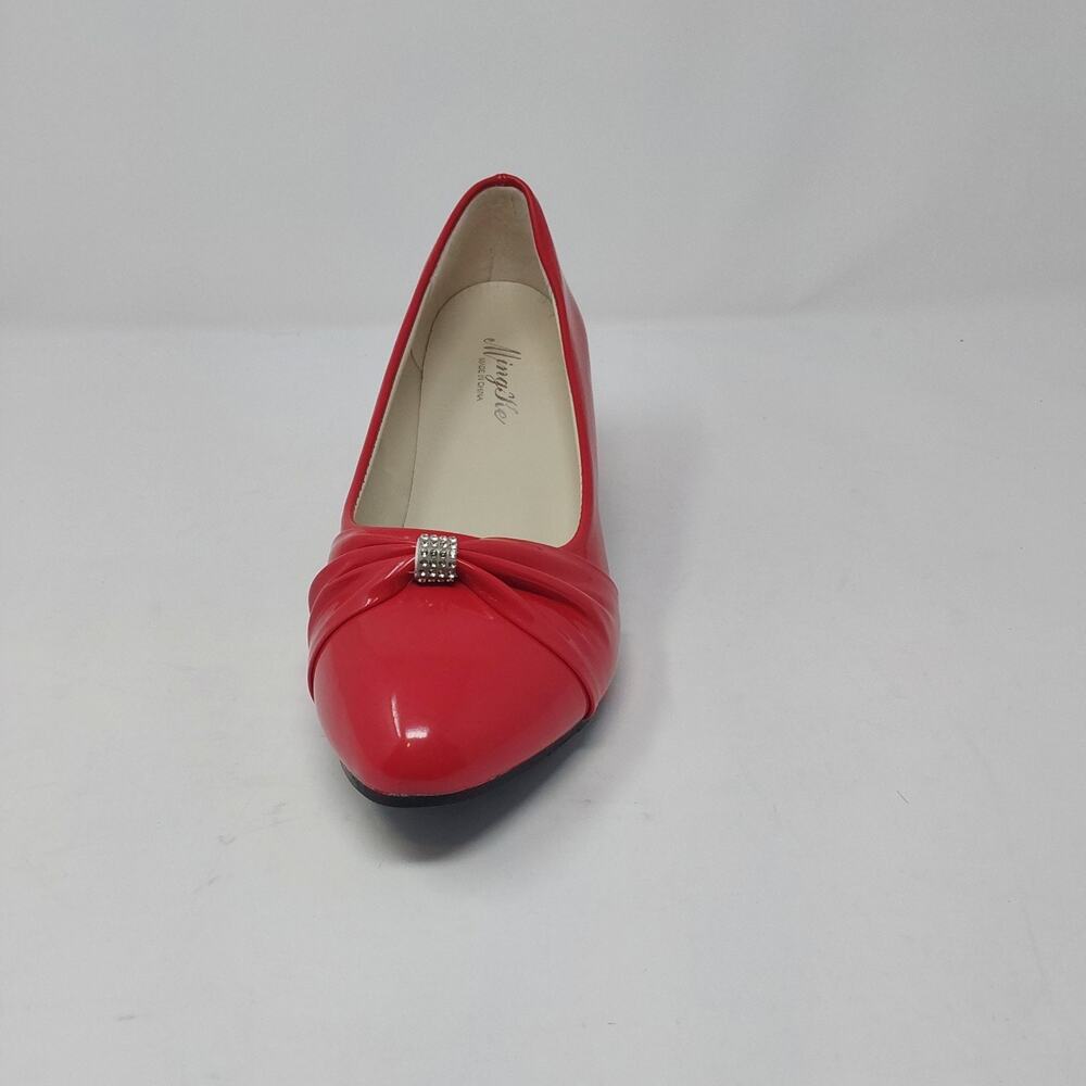 Women’s Red Patent Leather Low Heel Pumps Size 39 Rhinestone Accent - Picture 10 of 15